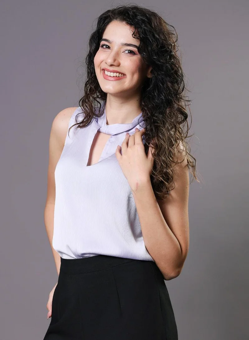 زجزاج Twisted Neck Sleeveless Lavender Top